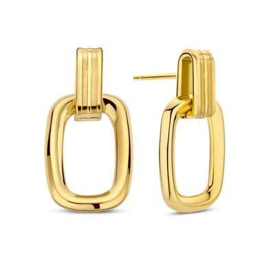 CO88 Collection Oorbellen Dames - Oorhangers - Rechthoek - 20x10mm - Staal - Goudkleurig - 8CE-70552