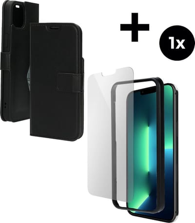 Mobiparts Classic Wallet hoesje geschikt voor Apple iPhone 14 Plus met 1 Screenprotector van Gehard Glas - Zwart