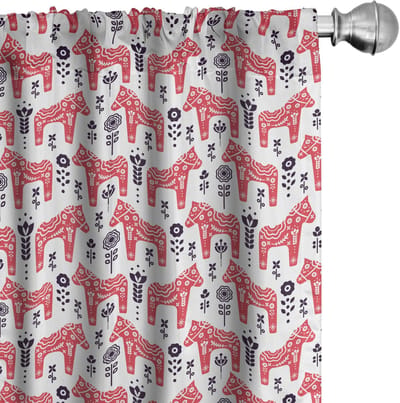ABAKUHAUS – 2-delige gordijnset Dala-paard bloemen – microvezel – 75x245 cm