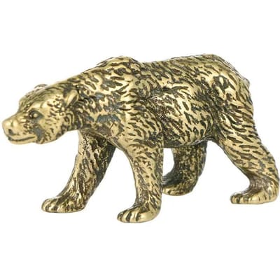 Ornement d'Ours en Laiton Antique Figurine d'Ours Polaire en Cuivre Massif Modèle d'Animaux Miniatures Animal de Compagnie à Thé Artisanat de Bureau Décoration de Maison beige
