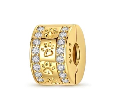 Fler® | Bedel | Past op populaire bedelarmbanden (standaard - 3mm) | Pootafdruk Stopper Bedel | Hangbedel Charm | 925 sterling zilver | Transparante zirkonia | Valentijnsdag Cadeau | Sinterklaas kado | Kerstcadeau | Verjaardagsgeschenk | Vriendschap