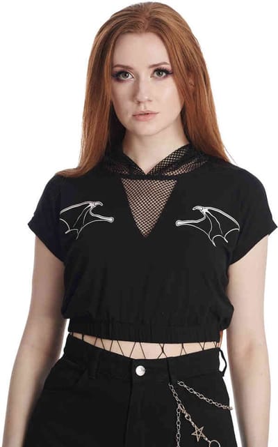 Banned - Ombra Net Crop top - S - Zwart