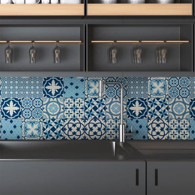 Zelfklevende tegelmuurstickers voor keuken en badkamer - 9 cementtegelstickers, Azulejos Design, Luana - 9 stickers, 10x10cm