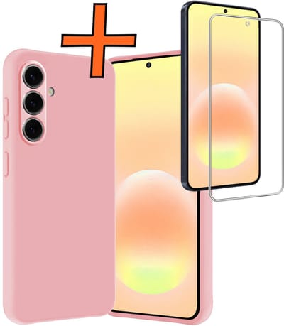 Hoes - Met Screenprotector - Geschikt voor Samsung Galaxy A57 - Sterk & Shockproof - Back Cover - Siliconen Case - Telefoon Hoes - Lichtroze