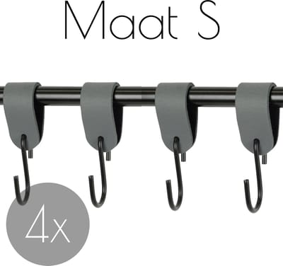 4x S-haak hangers - Handles and more® | DONKERGRIJS - maat S (Leren S-haken - S haken - handdoekkaakje - kapstokhaak - ophanghaken)