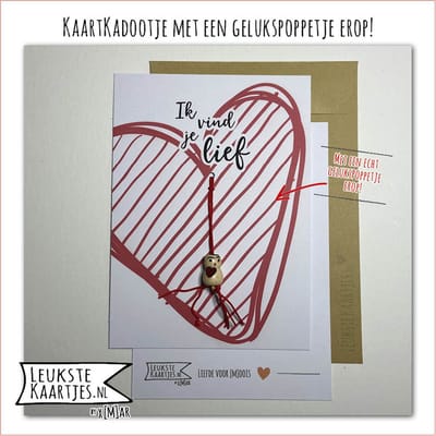 Kaartkadootje -> Gelukspoppetje Hartje - No:07 (Ik vind je lief - Liefde - Groot rood hart) - LeuksteKaartjes.nl by xMar