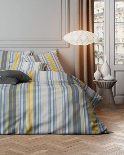 Mistral Home - DEKBEDOVERTREK - katoensatijn - 140 x 200 cm + 65 x 65 cm - eenpersoons - strepen - geel