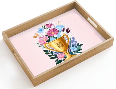 Dienblad hout 40x30 cm - Schootdienblad - Trofee - Best Mom - Bloemen - Kleurrijk - Borrelplank rechthoek - Plateau dienbladen