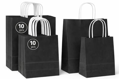 20 x zwarte papieren draagtassen kraft – 2 formaten 18x8x22 cm & 22x10x28 cm – cadeautasjes papier met handvat zwart