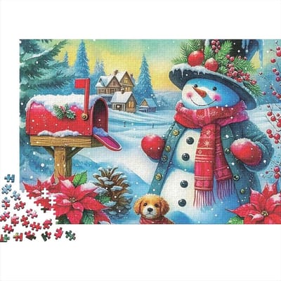 Kerstpuzzel Sneeuwman - 1000 stukjes - Ontspanning thuis - Gerecycled materiaal - 38 x 26 cm - Kleurrijk