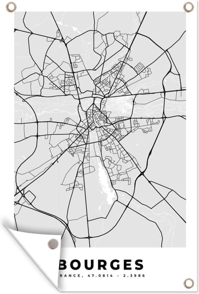 Muurdecoratie Kaart - Stadskaart - Bourges - Plattegrond - Frankrijk - 120x180 cm - Tuinposter - Tuindoek