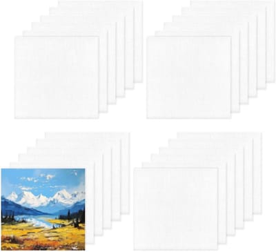 Set van 24 Stuks Lege Canvas Panelen 10x10cm voor Acryl- en Olieverf, Ideaal voor Schilderoefeningen en Buitenactiviteiten, Lichtgewicht en Acid Free