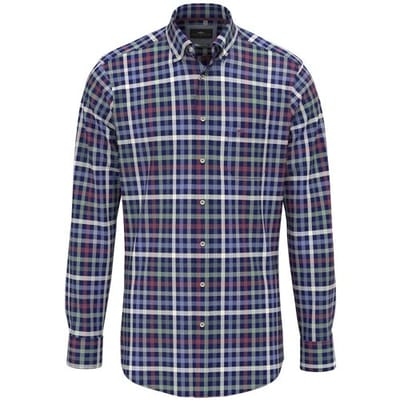 Fynch-Hatton Overhemd Colorful Poplin Check Button-Down Berry-Multi / male