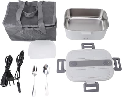 Elektrische Lunchbox Voedselverwarmer, 1,8 L 360 Graden Circulatie Verwarming Draagbare Verwarmde Lunchbox voor Schoolkantoor Auto Vrachtwagen met 304 Roestvrijstalen (EU-stekker)