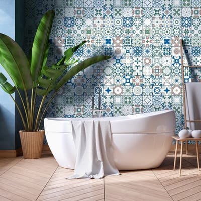 Zelfklevende tegelmuurstickers voor keuken en badkamer - 60 Azulejos Luriano tegelstickers - 60 stickers 10x10cm