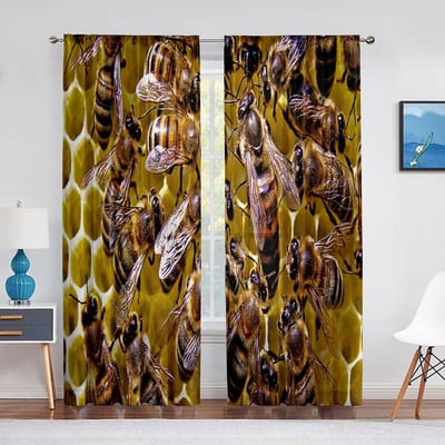 Bijen Nemen Honing Bijenkorf Grappige Dieren Chiffon Transparante Gordijnen voor Woonkamer Slaapkamer Huisdecoratie Raam Voiles Tule Gordijn 1 PCS W100XH250cm&Grommet Top