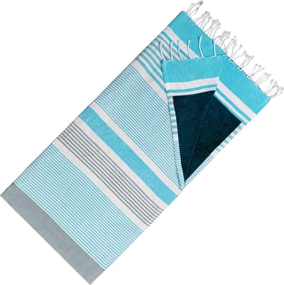 Hamamdoek Dubbelzijdige Kikoydoek & Badstof - Trendy Hammamdoek - 100% Katoen - 95 x 175 cm - Ocean Blue-grey