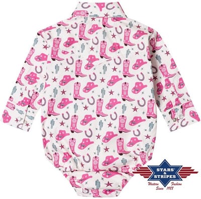 Stars & Stripes - Baby Cowgirl - rompertje - boots - roze - 3-6 maanden