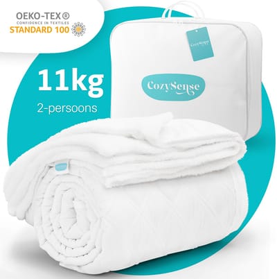 CozySense® Verzwaringsdeken 11kg - 200x200cm - Zwaartedeken met Wasbare Hoes - Weighted Blanket met GLASS-Flow® Drukverdeling - Wit