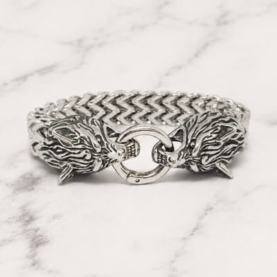 Mei's - Viking The Wolves - armband heren - wolf - RVS zilver - polsmaat 20 cm