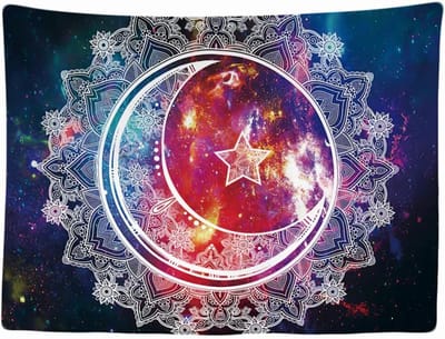 Decoratie Versiering - Wandkleed - 200x150 cm - Ulticool - Mandala Wit Zon Maan - Groot wandtapijt - Poster