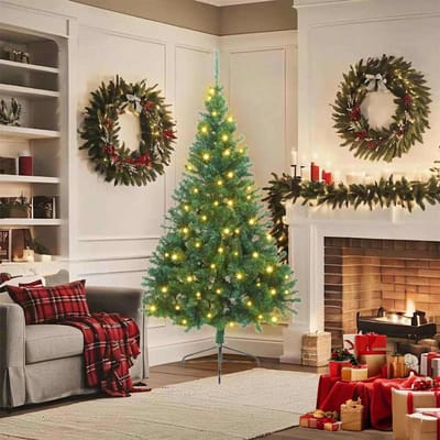 vidaXL - Kunststof - Voorverlichte - Kerstboom - met - 300 - LED - Groen - 180 - cm - PVC