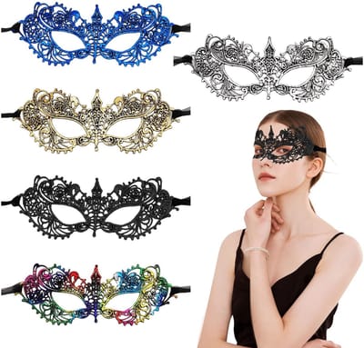 Dailygoods- Balmasker 5 Stuks - Venetiaans Kanten Masker - Feestmasker - Halloween Kostuum - Fancy Carnaval - Oogmasker voor Dames