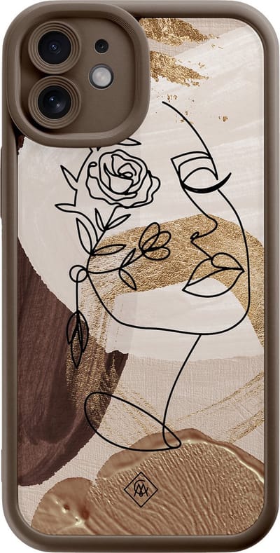 Casimoda® hoesje - Geschikt voor iPhone 11 - Abstract Gezicht Bruin - Effen telefoonhoesje met lensbescherming - Siliconen/TPU - Backcover - Bruin/beige