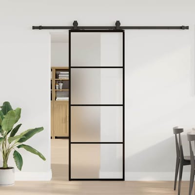 vidaXL - Schuifdeur - met - beslagset - 76x205 - cm - ESG - glas - zwart