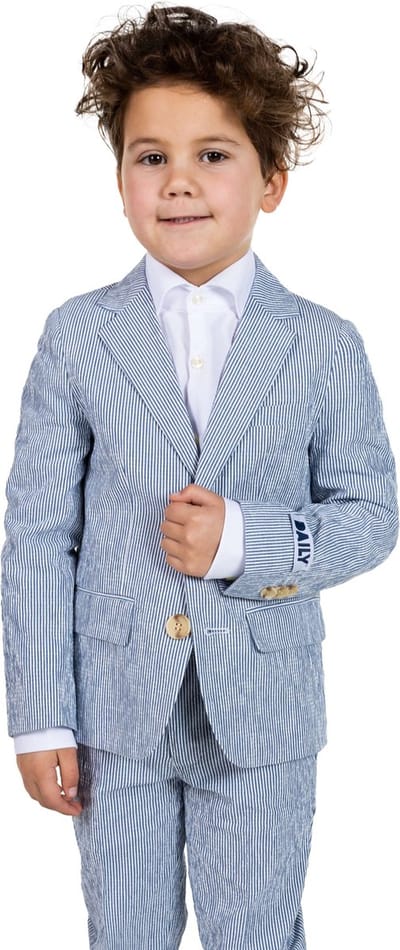 OppoSuits Daily Seer Sucker - Casual Jongens Pak - Voor Bruiloften, Schoolfeesten en Casual Chic - Inclusief Pantalon en Blazer - Blauw - Maat: EU 110/116 - 6 Jaar