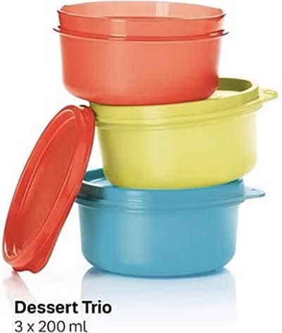 Tupperware Desserttrio — 3 x 200 ml (rood-groen-blauw)