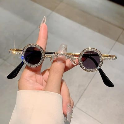 Vintage Steampunk Luxe Designer Diamant Mini Ronde Zonnebril UV400 Hip Hop Metalen Bril Voor Vrouwen Mannen