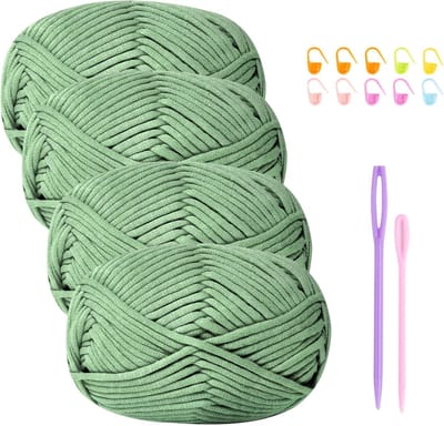 haakgaren en katoen, 4 x 50 g, haakgaren voor beginners met haakaccessoires, saliegroen