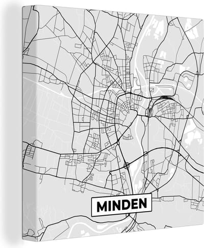 Canvas Schilderij Minden - Kaart - Stadskaart - Duitsland - Plattegrond - 20x20 cm - Wanddecoratie