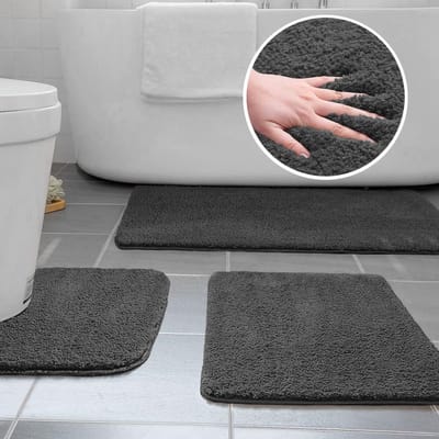 Badmatsets 3 stuks antislip microvezel badmatten wasbaar 40 x 50 cm U-vorm toiletmat, 50 x 60 cm kleine badmat, 50 x 80 cm badtapijt (antraciet, 40 x 50 x 60 x 60 cm / 50 x 80 cm)