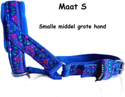 Hoofdhalster hond - Anti trek - Gevoerd - Maat S - Blauw - Bloemen - Antitrek hoofdhalster hond - Hoofdhalster hond - Antitrek hond - Trainingshalsband