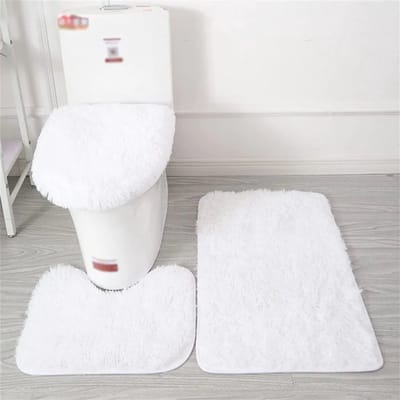 Badkamer Mat Set - Toiletmatten - Badkamer Droog Houden - Sneldrogende Textuur - 3 Delig - Wit