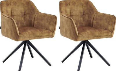 Colenis® - Pearl Eetkamerstoel - Set Van 2 - Okergeel - Adoré Velvet - Industrieel