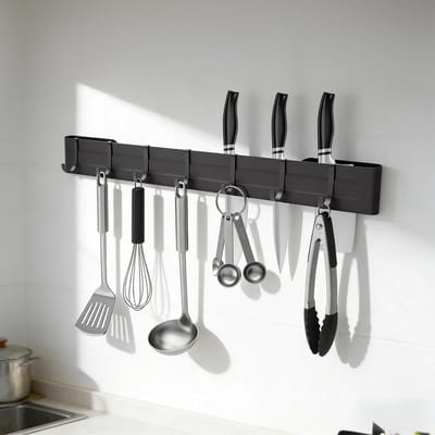 Dailygoods- Haaklijst 40 cm - Zelfklevend - Wandhaak - Koolstofstaal - Roestbestendig - 7 Beweegbare Haken - Nagelvrije Bevestiging