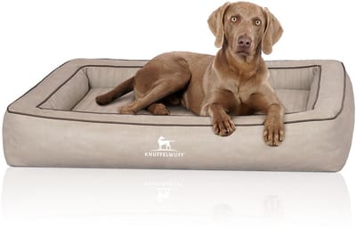Knuffelwuff orthopedisch hondenbed van met laser doorstikt kunstleer Montego 85 x 65cm grijs