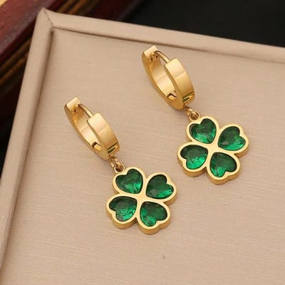 1 set Groen Hart Zirkonia & Bloemvormige Roestvrijstalen Sieradenset Voor Dames, 3 stuks Inclusief Ketting, Armband En Oorbellen Earrings beige
