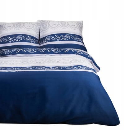 SATYNLOVE Katoenen Satijnen Dekbedovertrek Set 220x200 - Ornamenten Wit/Marineblauw