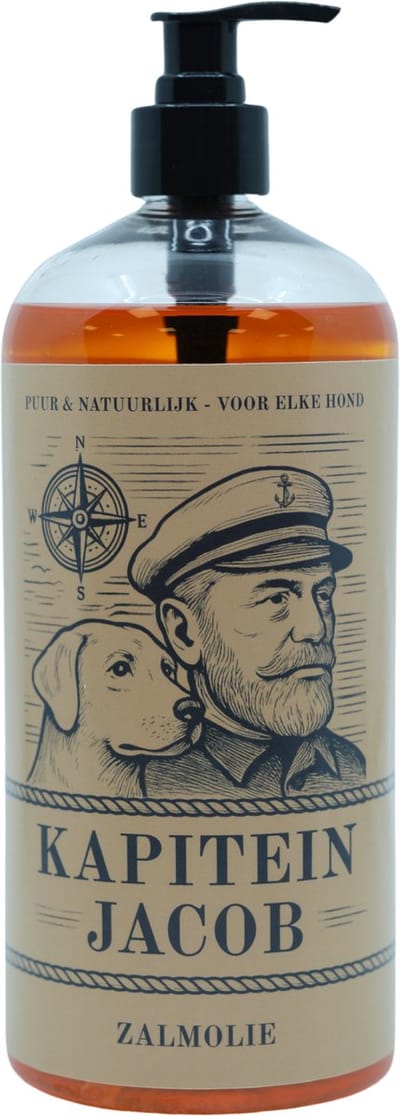 Kapitein Jacob Zalmolie voor Hond - 500ML - 100% Natuurlijke Noorse Zalmolie - Rijk aan Omega 3, 6 & 9 - Zalmolie Hond