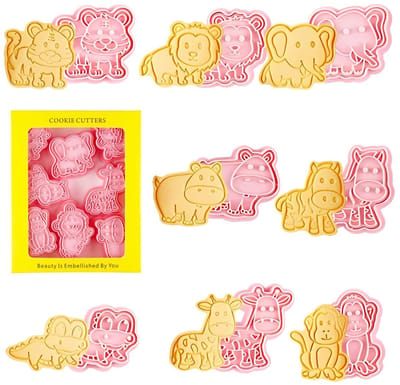 Dailygoods- Uitsteekvormen Dieren - 8 Stuks - 3D-uitsteekvormen - Kunststof Vormen - Voedselveilig PP - Makkelijk Schoon te Maken - Koekjesvormpjes