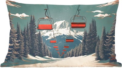 Sierkussens - Kussentjes Woonkamer - 60x40 cm - Sneeuw - Skilift - Rood - Bomen