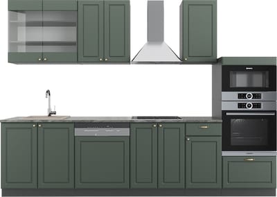 Vicco Fame-Line Complete keukeneenheid – 300 cm met hoge kast, WB Antraciet Groen-Goud Landhuis/Antraciet