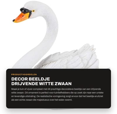 Dailygoods - Decor Beeldje - Drijvende Witte Zwaan - Levendige Tuin Decoratie - Wit - Simulatie Ornament - Voor Tuin en Vijver - 28x27x16 cm