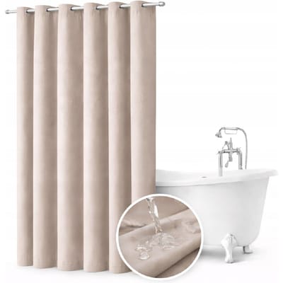 Douchegordijn 150X220 Waterdicht Lichtgewicht Met Doorvoeroogjes Lichtbeige