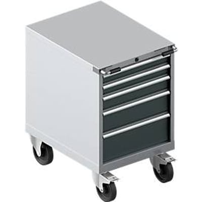 Schäfer Shop Select Verrijdbare gereedschapskast WSK 27-36, 5 laden, H 920 mm, enkele vergrendeling, staal, 200 kg max. belasting, wit aluminium/antracietgrijs