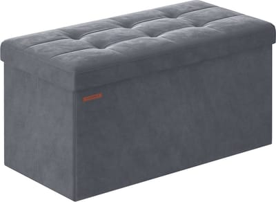 Fluwelen Zitkist - Opbergpoef - Voetensteun - MDF Frame - Leisteengrijs - 38cm x 76cm x 38cm - Lichtgewicht - Hoge capaciteit - Comfortabel